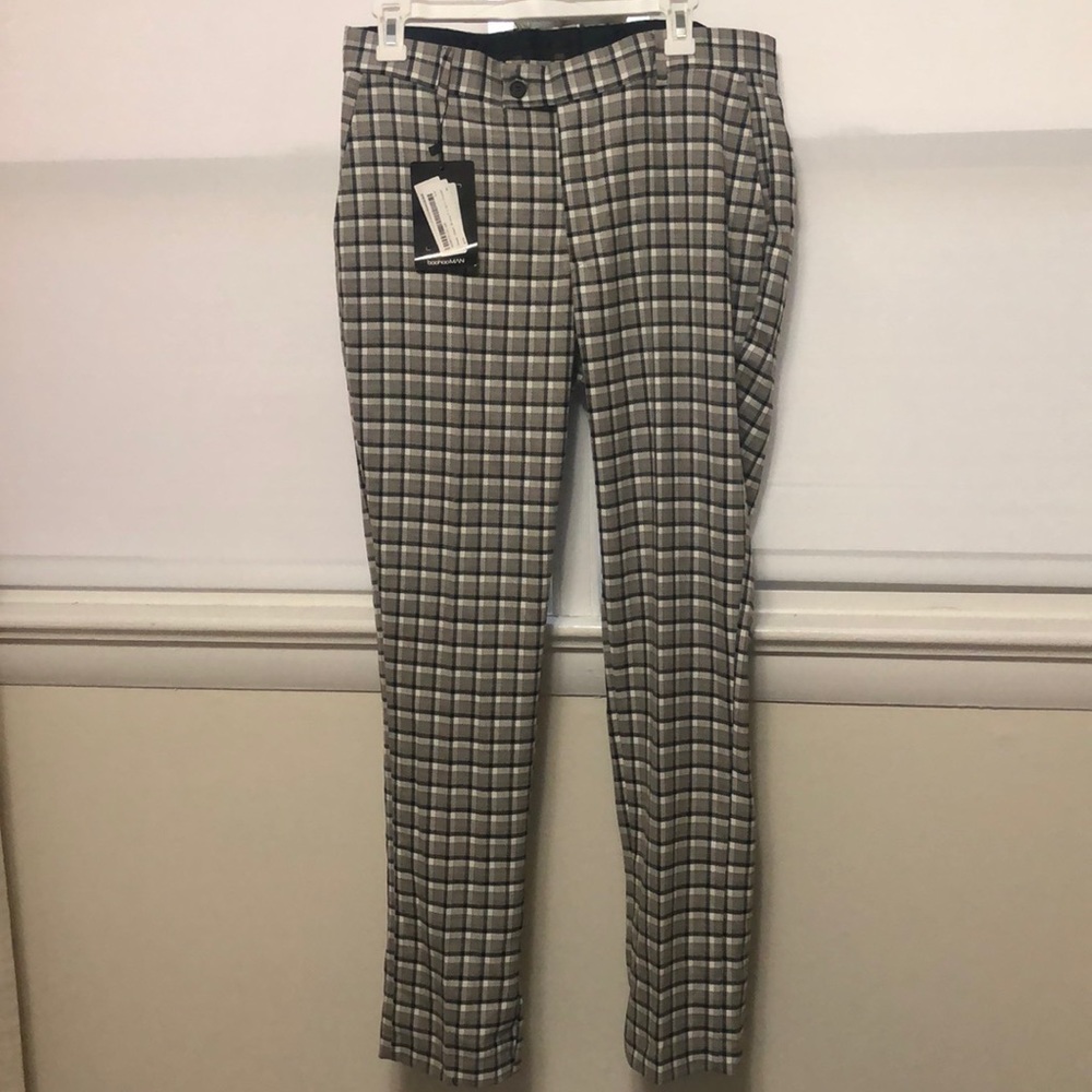 Boohoo MAN plaid skinny fit trousers-size 32